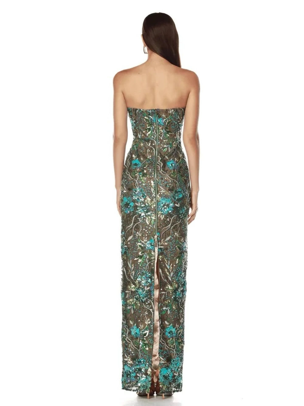 Bronx and Banco NWOT Strapless Sequin Floral Maxi Dress - Teal & Olive Size XS&S - Picture 11 of 12